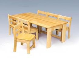 【国産木製家具】角テーブル 120×60 角折<H51>と幼児椅子 29×6脚|ブロック社(日本)
