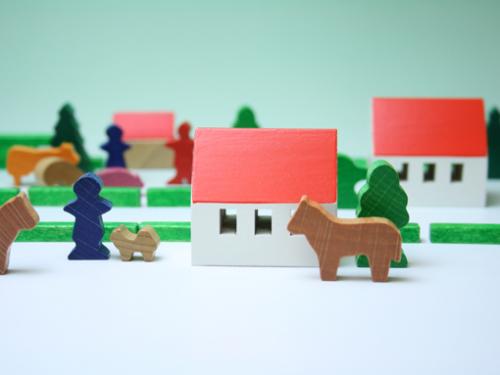 木のおもちゃ カルテット / 【風景模型】寄木「ぼくの村」|デュシマ社 
