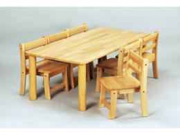 【国産木製家具】角テーブル 120×60 丸脚 H35と乳児椅子20×6脚|ブロック社(日本)